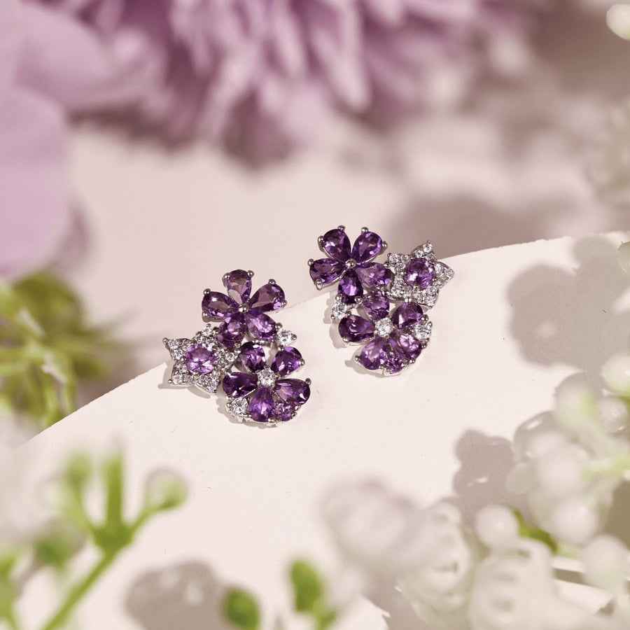 Lilac Blossom Amethyst Earrings (White Gold)