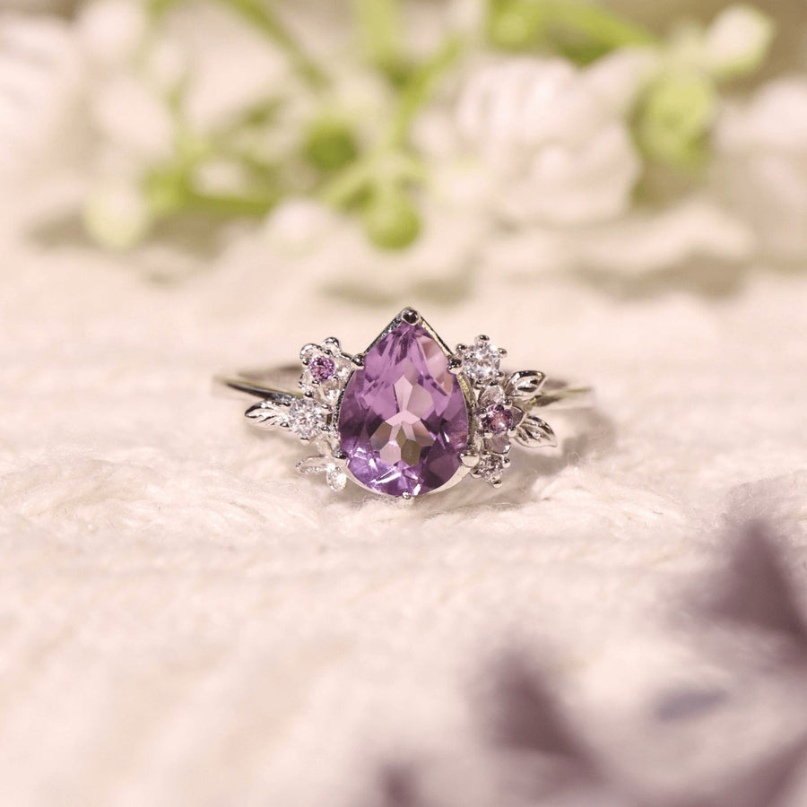 NATURAL AMETHYST DIAMOND COCKTAIL RING PURPLE OVAL SHAPE ROSE CUT HALO  STATEMENT