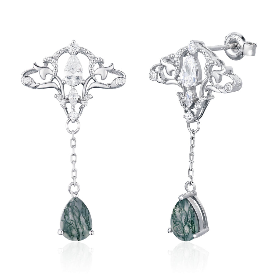 Cirrus Crest Moss Agate Earrings (White Gold)