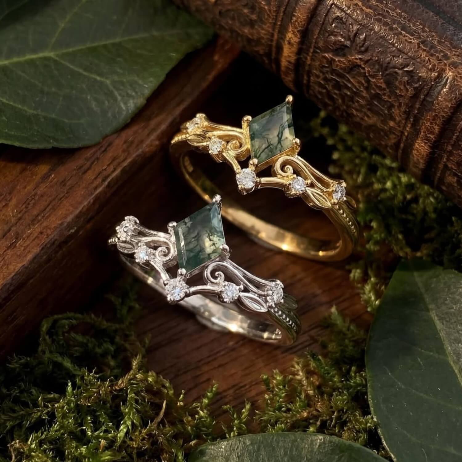 Victorian Lace Moss Agate Ring© – Azura New York