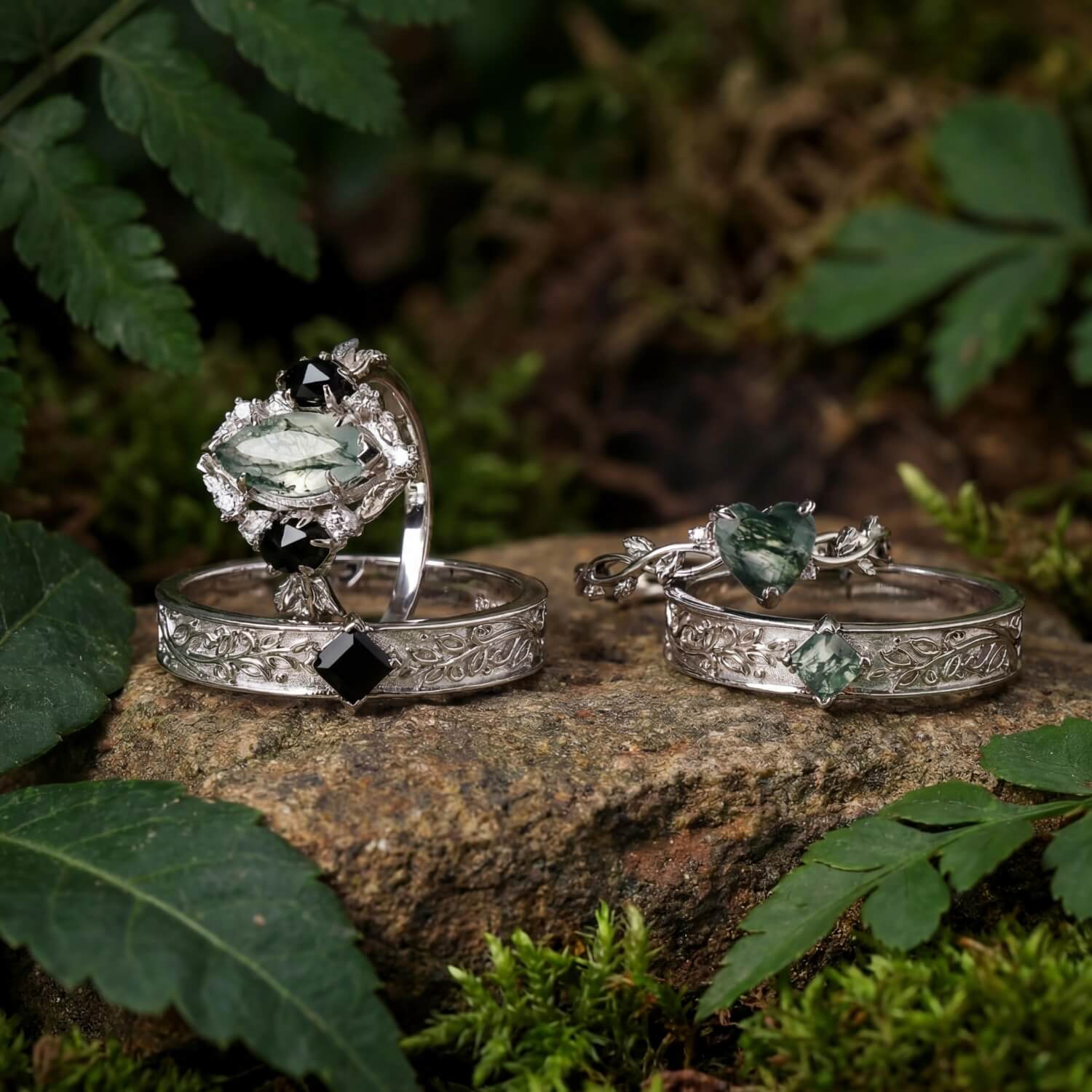 Noctis Moss Agate Black Onyx Ring© – Azura New York Noctis Moss Agate Black Onyx Ring© – Azura New York
