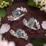 Between the Leaf Oval Cut Moss Agate Ring©