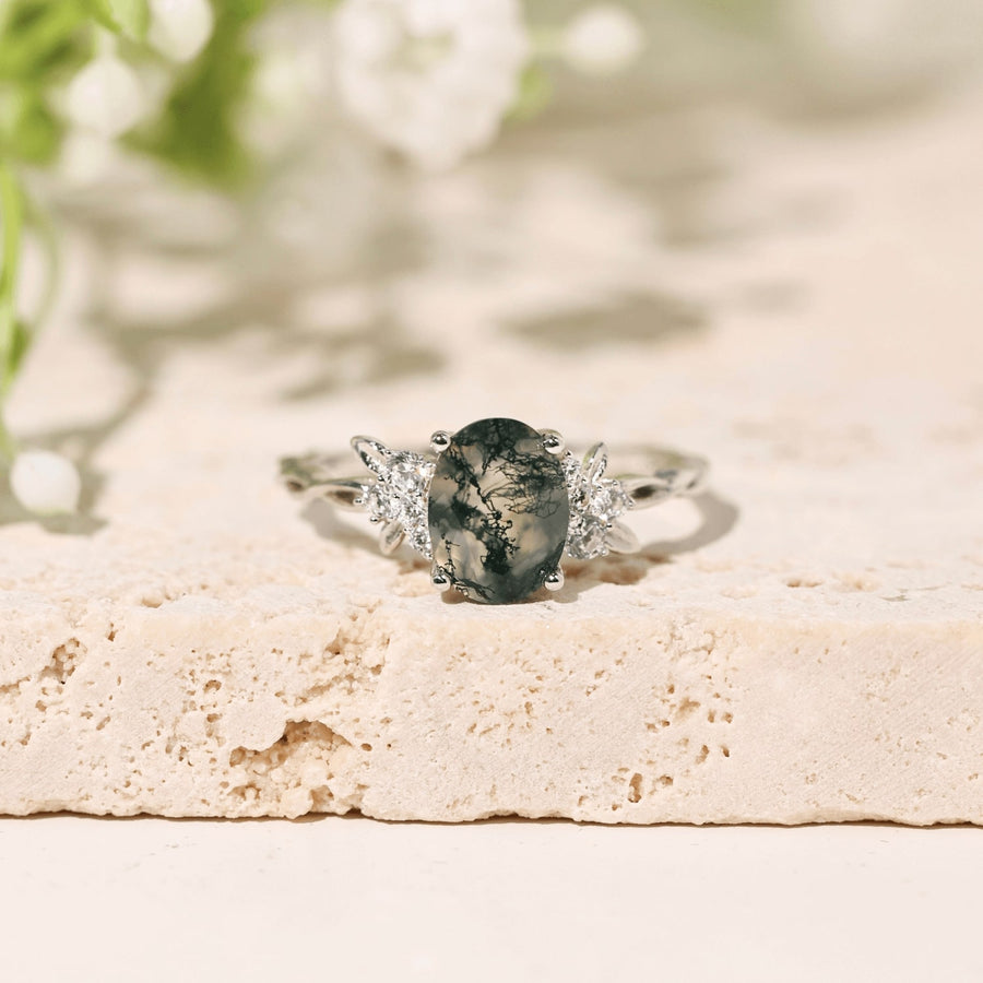 Moss Agate Rings for Women Natural Gemstone Birthstone Vintage Engagement  ring | eBay