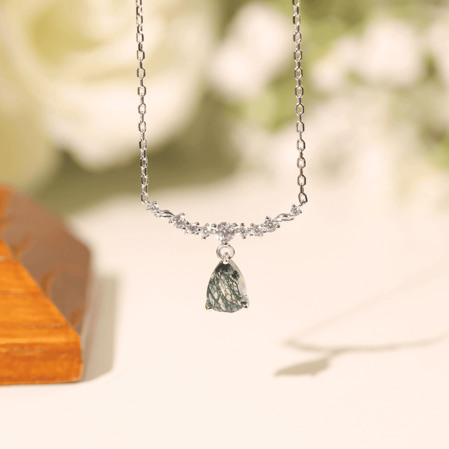 Breezy Whisper Moss Agate White Gold Necklace