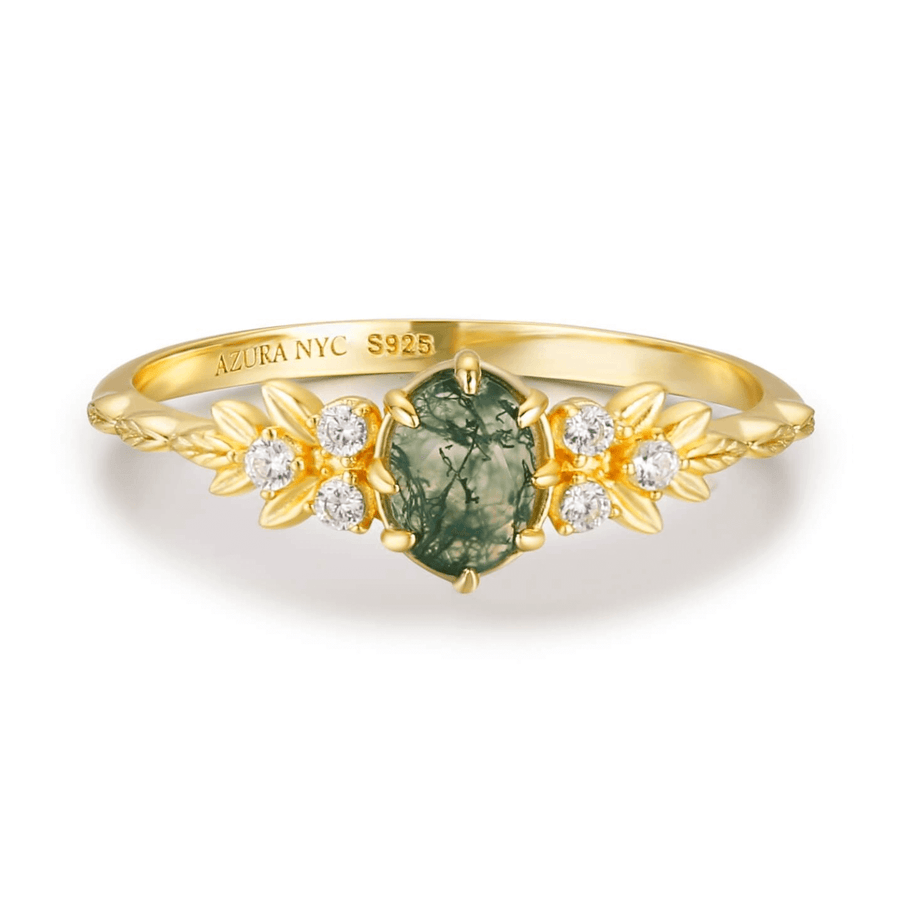 Wildflower Moss Agate Ring (Yellow Gold)©