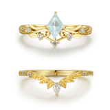 Woodland and Victorian Lace Aquamarine© Ring Set (Yellow Gold)