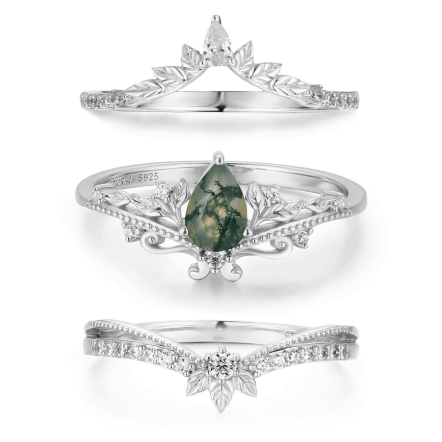 Lotus Moss Agate©, Abloom, and Woodland Ring Set