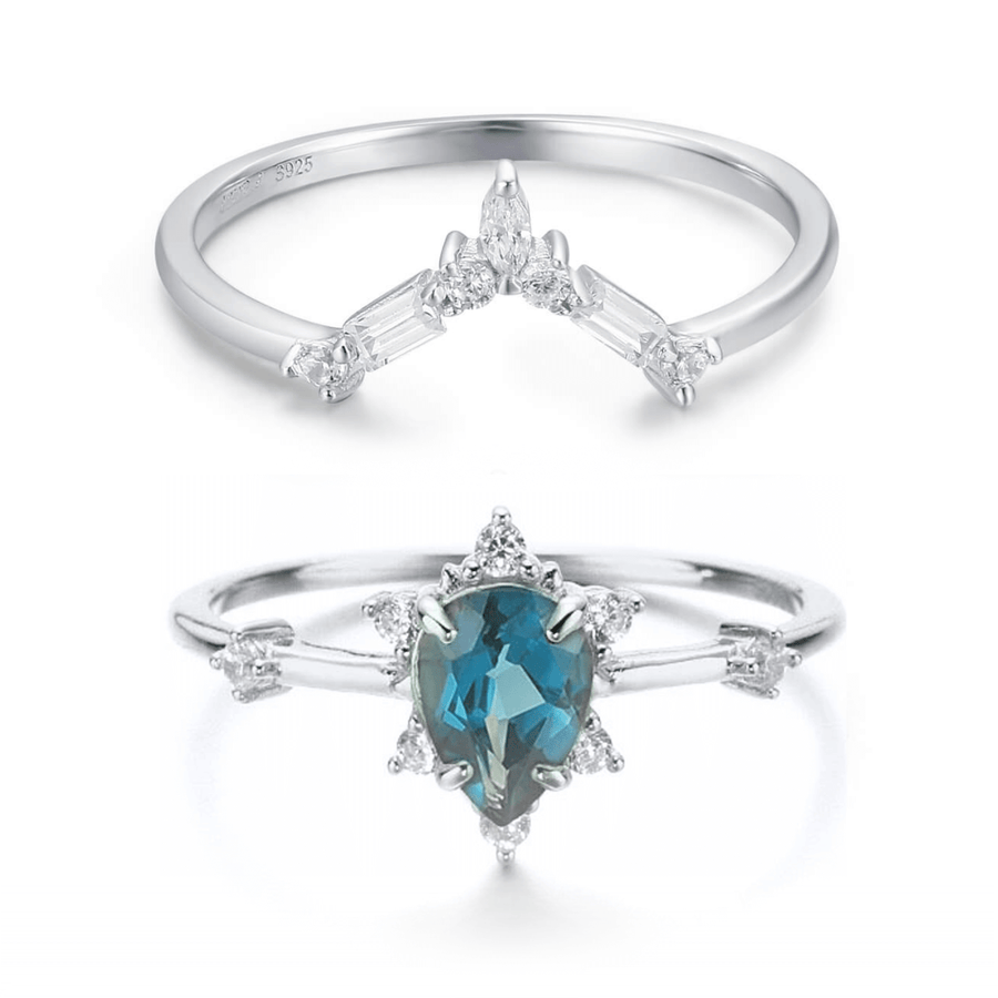 Gaia London Blue Topaz Ring & Monte Arc Silver Ring Set