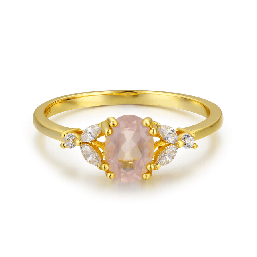 10K Yellow Gold - Stellar Rose Quartz Ring - Size 10.5