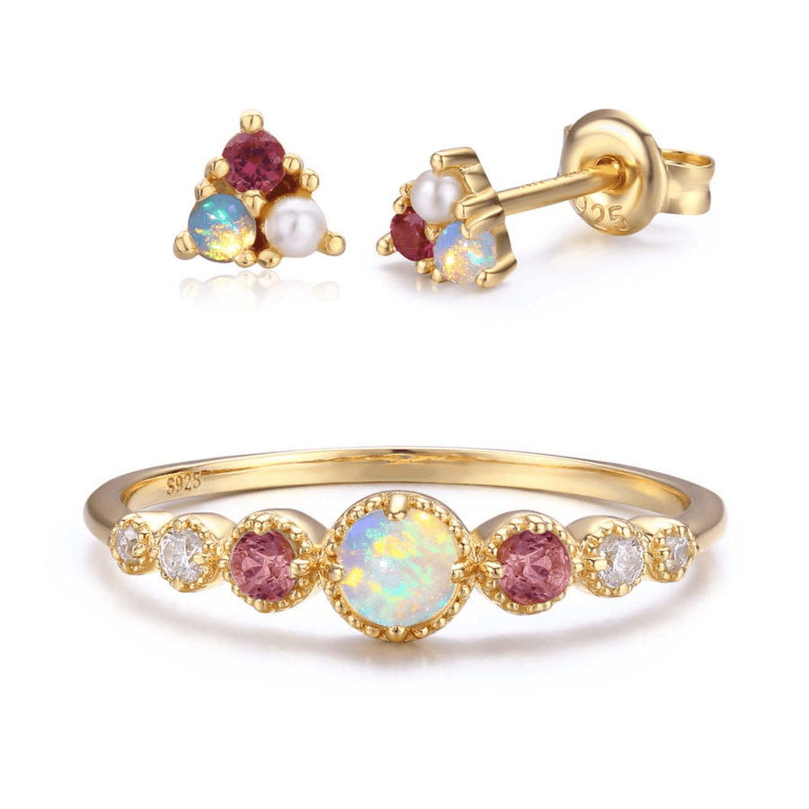 Opal Tourmaline Divinity Ring and Trio Earrings
