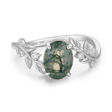 Between the Leaf Oval Cut Moss Agate Ring©