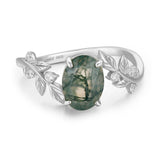 Between the Leaf Oval Cut Moss Agate Ring©