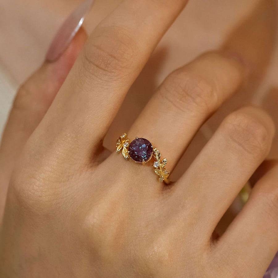 Between the Leaf Alexandrite Ring© (10K Solid White/Yellow Gold)