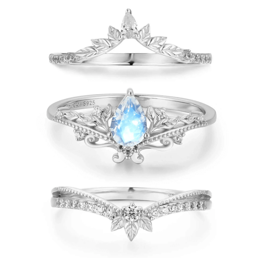 Lotus Moonstone©, Abloom, and Woodland Ring Set