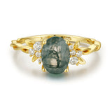 Enchanted Garden Oval Cut Moss Agate Ring (Yellow Gold)©