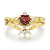 Flaming Heart Mozambique Red Garnet Yellow Gold Ring Set©