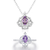 Leafy Spade Amethyst Ring and Necklace Set