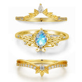 Lotus Moonstone©, Abloom, and Woodland Ring Set (Yellow Gold)