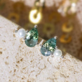 Rosewood Moss Agate Pearl Studs