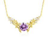Silver Leaf Amethyst Necklace (Yellow Gold)