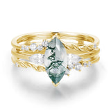Sonoran Sunrise Moss Agate Ring Set (Yellow Gold)