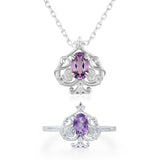 Leafy Spade Amethyst Ring and Necklace Set