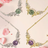 Silver Leaf Amethyst Necklace (Yellow Gold)