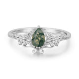 10K White Gold - Lotus Moss Agate Ring© - Size 7.5