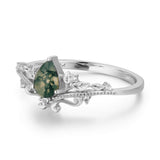 10K White Gold - Lotus Moss Agate Ring© - Size 7.5