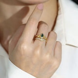 Lotus Moss Agate©, Abloom, and Woodland Ring Set (Yellow Gold)