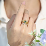 Lotus Moss Agate©, Abloom, and Woodland Ring Set (Yellow Gold)