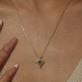 Vine Diamond Moss Agate Necklace (Yellow Gold)