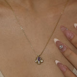 Leafy Spade Amethyst Necklace (Yellow Gold)