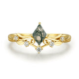 Victorian Lace Moss Agate Ring (Yellow Gold) ©