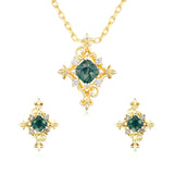 Vine Diamond Moss Agate Necklace and Earrings Set (Yellow Gold)