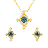 Vine Diamond Moss Agate Necklace and Earrings Set (Yellow Gold)