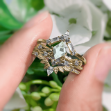 Victorian Lace Aquamarine©, Monte Arc, and Woodland Ring Set (Yellow Gold)