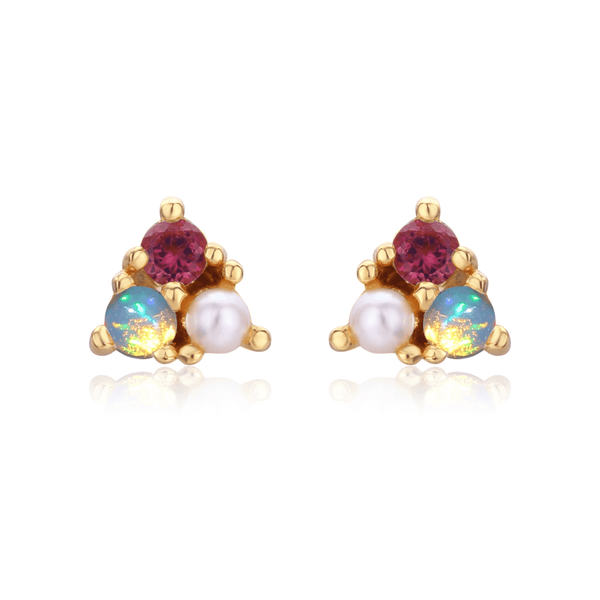 Opal Tourmaline Pearl Trio Earrings