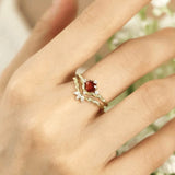 Flaming Heart Red Garnet Yellow Gold Ring Set©