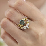 Between the Leaf Moss Agate© and Hillcrest Yellow Gold Ring Set