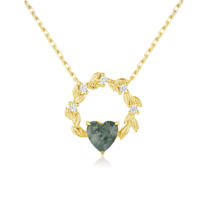 Heart’s Desire Moss Agate Yellow Gold Necklace©