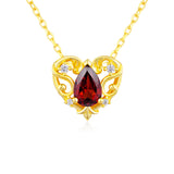 Rosy Heart Mozambique Garnet Necklace (Yellow Gold)