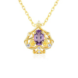 Leafy Spade Amethyst Necklace (Yellow Gold)