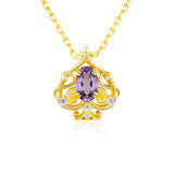 Leafy Spade Amethyst Necklace (Yellow Gold)