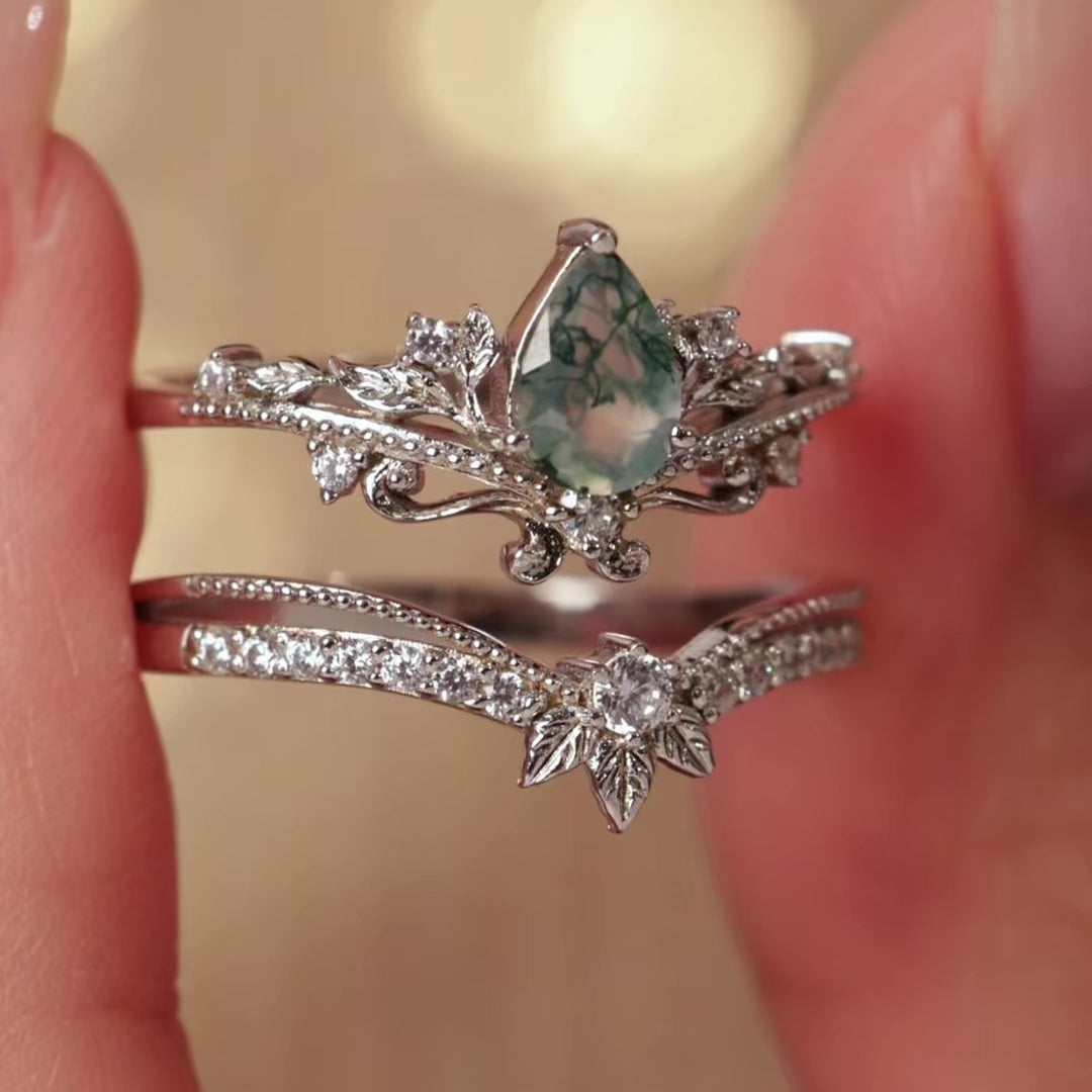 Lotus Moss Agate©, Abloom, and Woodland Ring Set – Azura New York