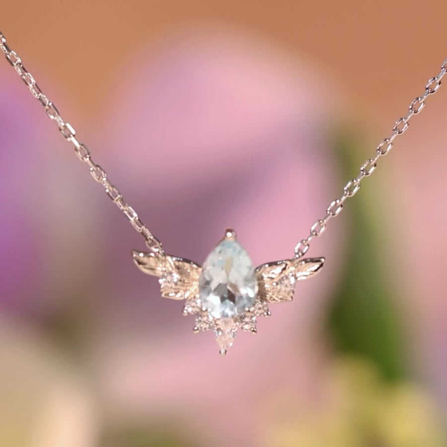 To Bloom Again  Aquamarine White Gold Necklace
