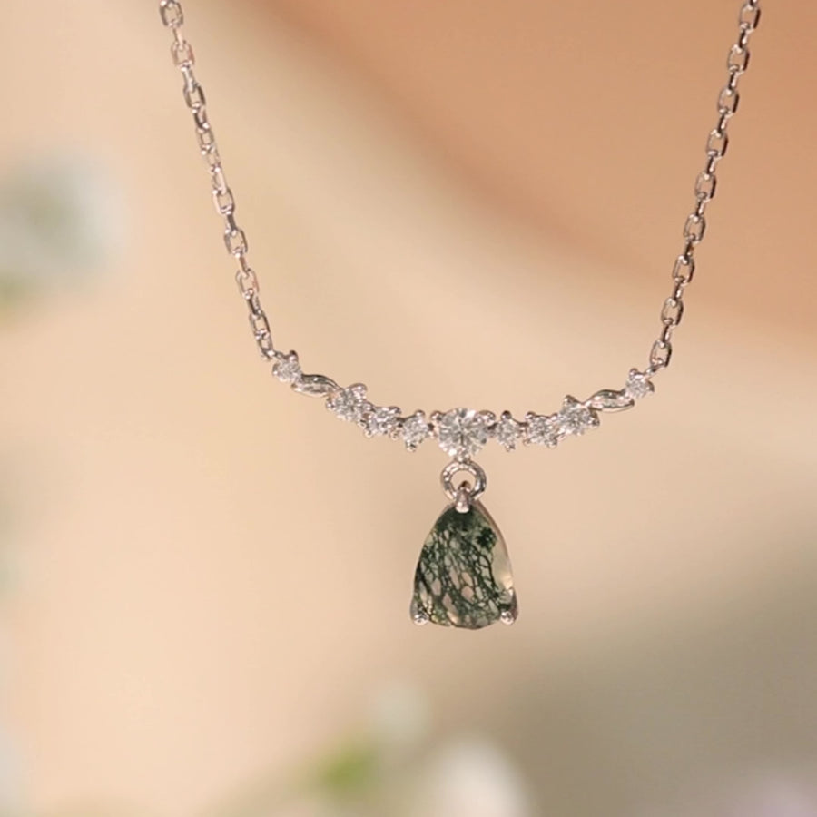 Breezy Whisper Moss Agate White Gold Necklace