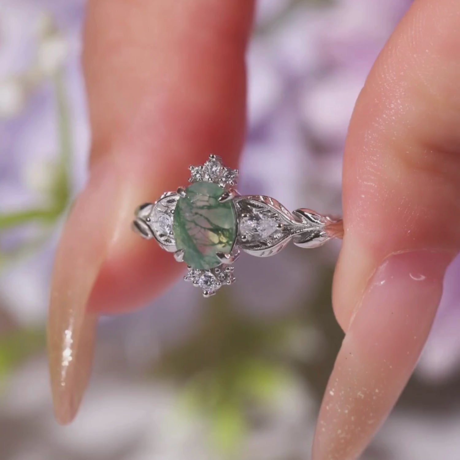 Silver Leaf Moss Agate Ring – Azura New York