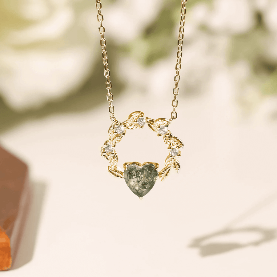 Heart’s Desire Moss Agate Yellow Gold Necklace©