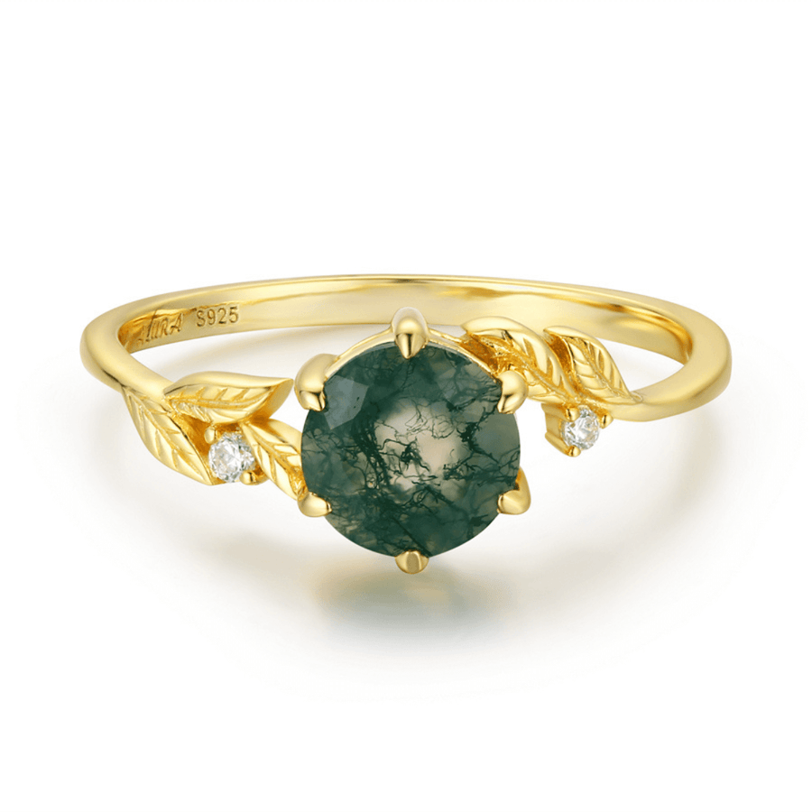 Evergreen Moss Agate Ring (Yellow Gold)